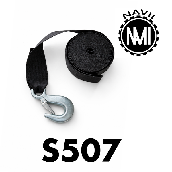 Navii Vinschband S507 svart polyester 50mm 7 meter med karbinhake 3000 kg
